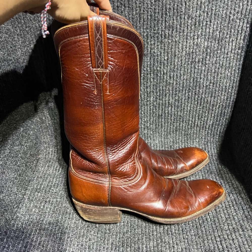 Vintage Lucchese Cowboy Boots Mens 10 A Brown Leather San Antonio Western 4L614